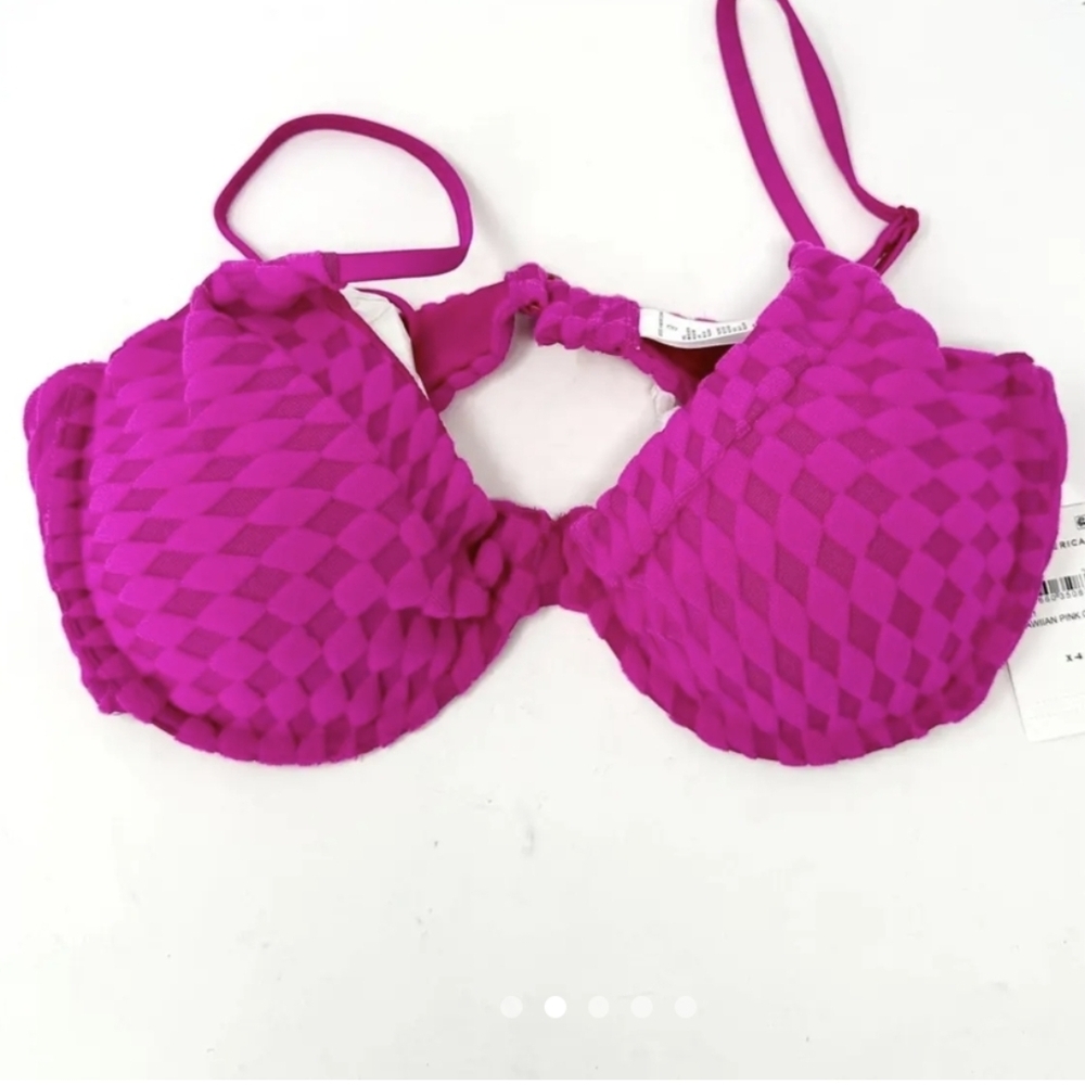 Good American Jacquard Better  Underwire Bikini Swim Top L Hawaiian Pink NWT